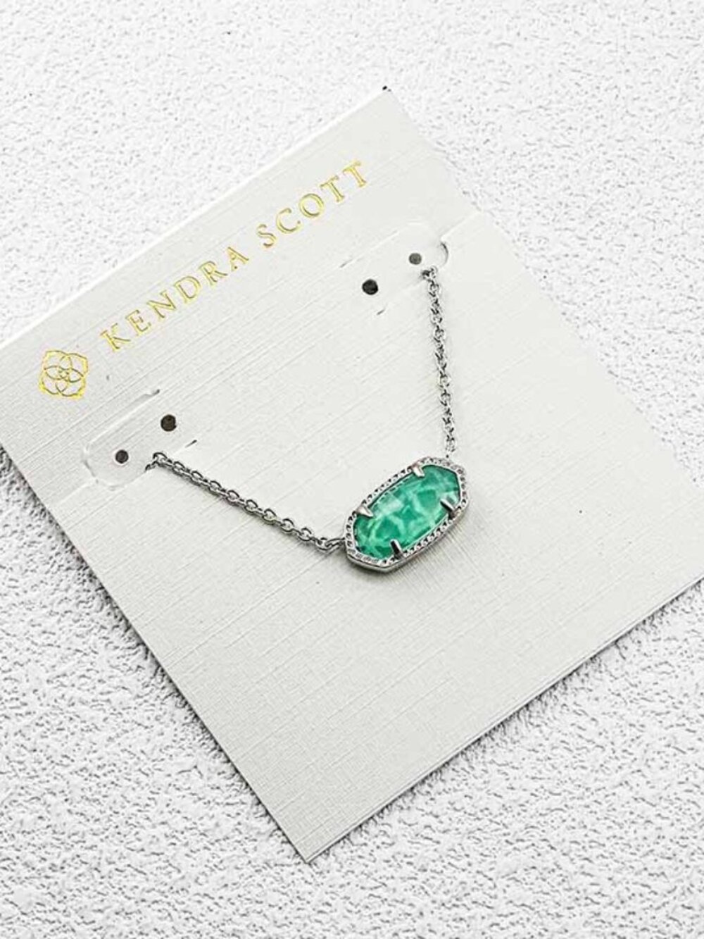 Kendra Scott Silver Necklace with Green Stone